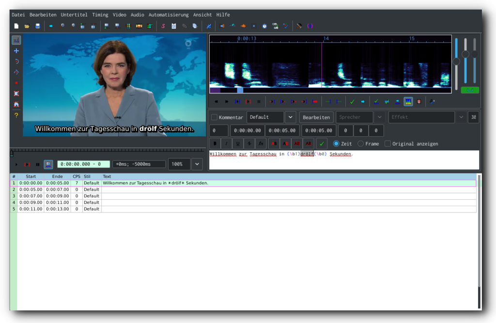 Screenshot von Aegisub