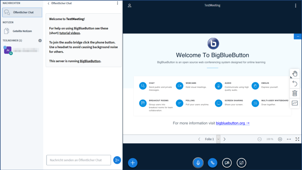Screenshot von BigBlueButton