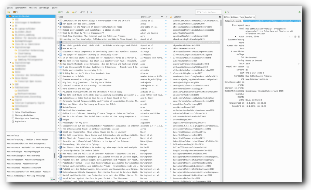 Screenshot von Zotero